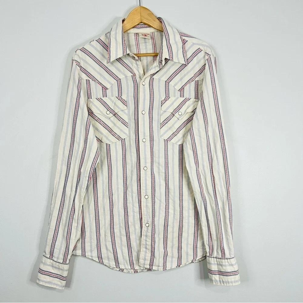 True Religion Lightweight Snap Button Striped Shirt Large